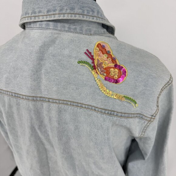 White Stag Y2K Denim Jacket Womens‎ Size M Embroidered Sequined Butterfly Fairy - Picture 6 of 8